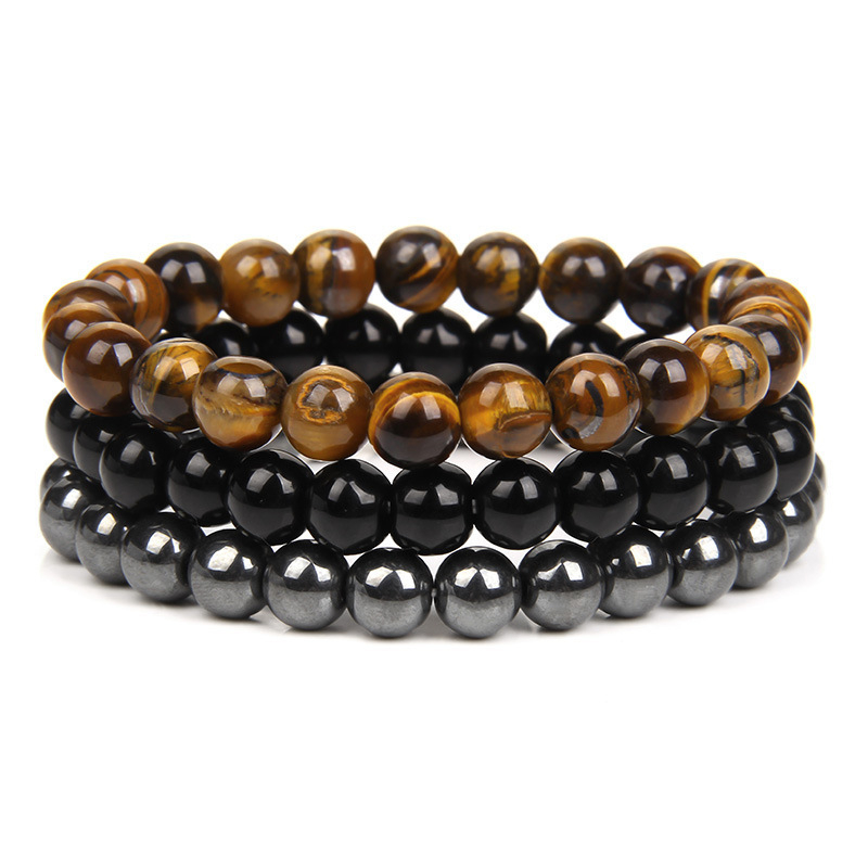 8mm Tiger eye Blackstone Hematite