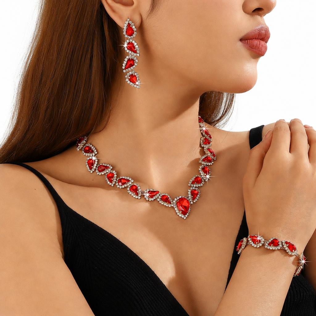 Jxjl21375-red crystal three-piece set