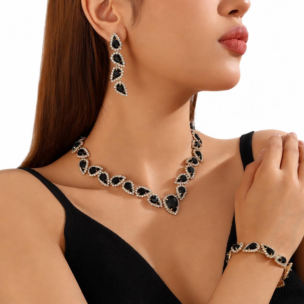 Jxjl21375-black crystal three-piece set