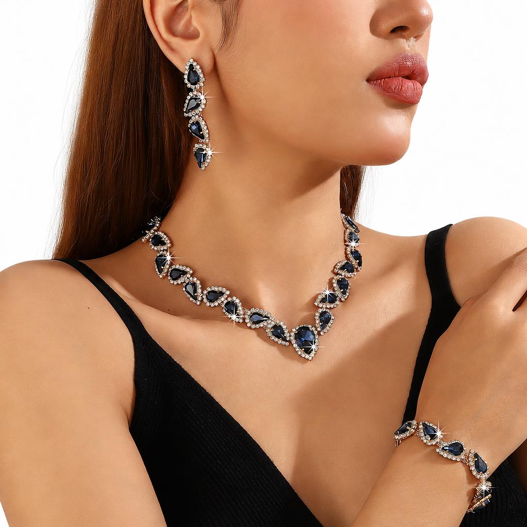Jxjl21375 - royal blue crystal three-piece set