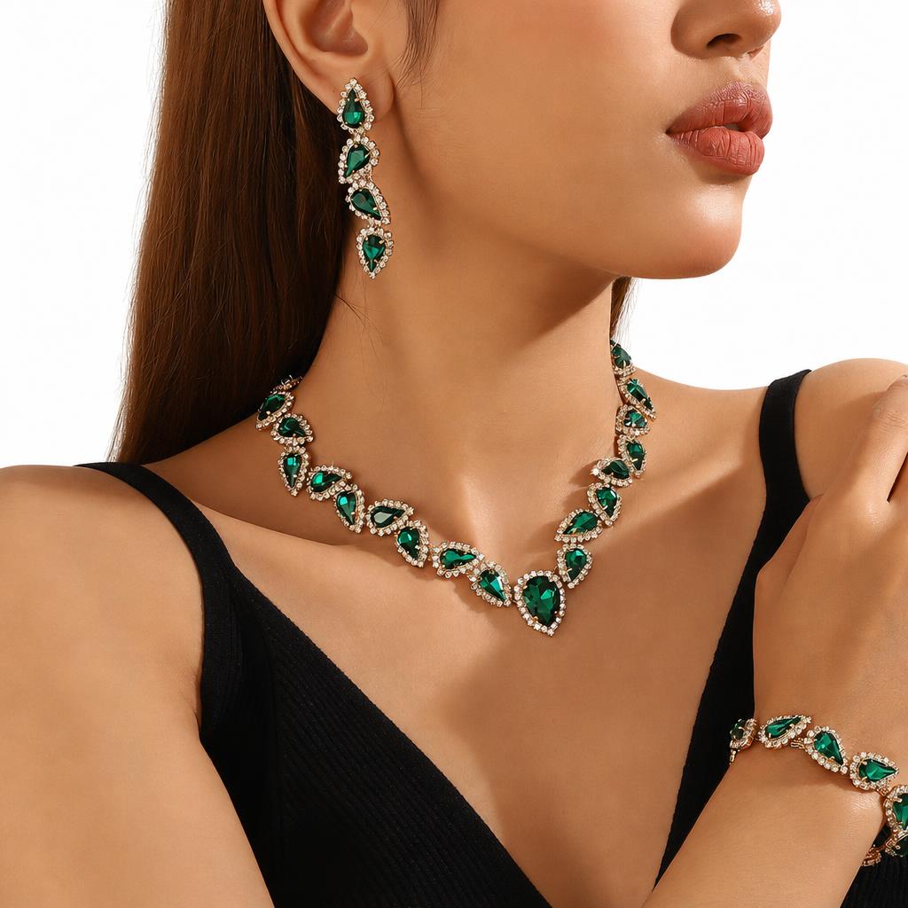 Jxjl21375-green crystal three-piece set