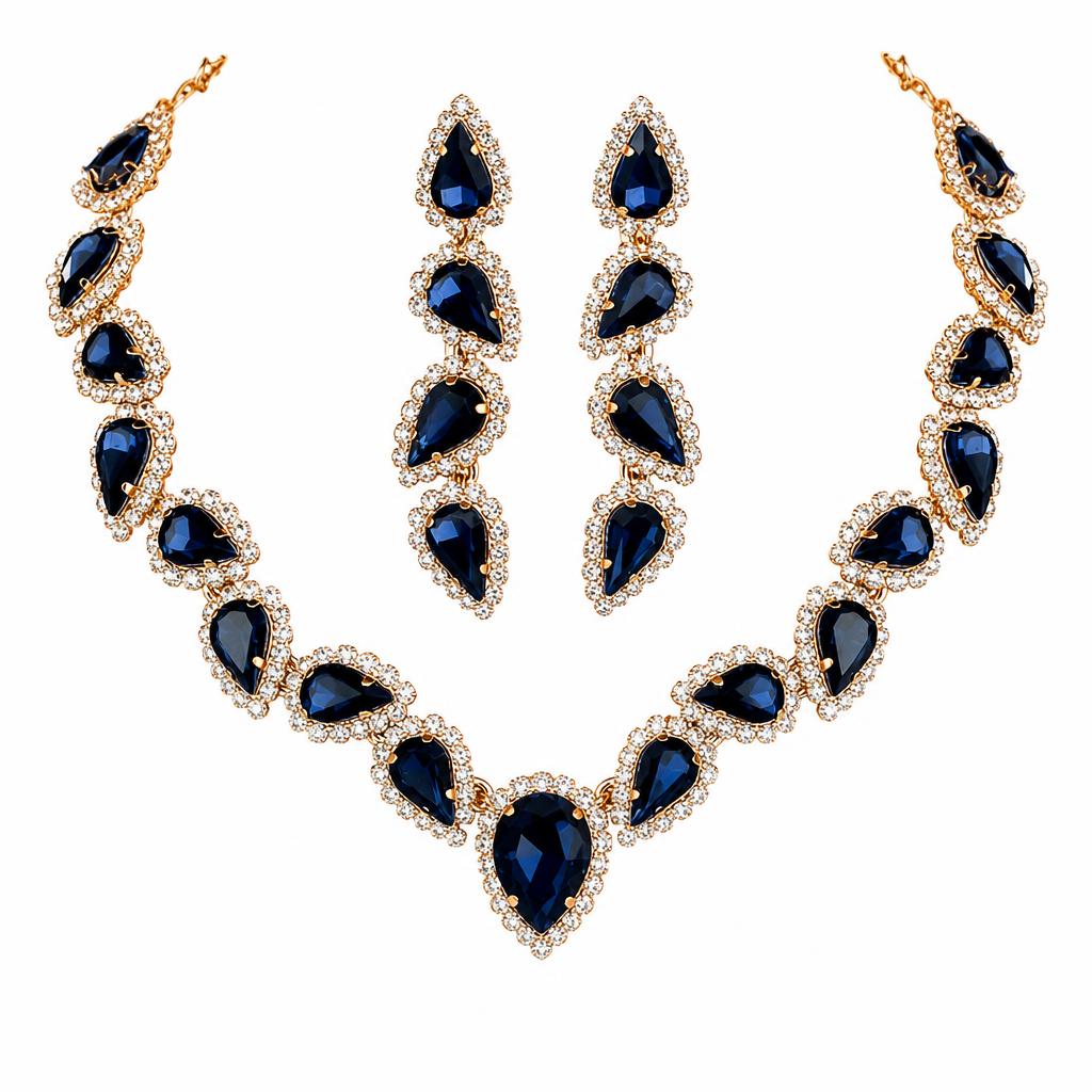 Jxjl21375 - sky blue crystal two-piece set