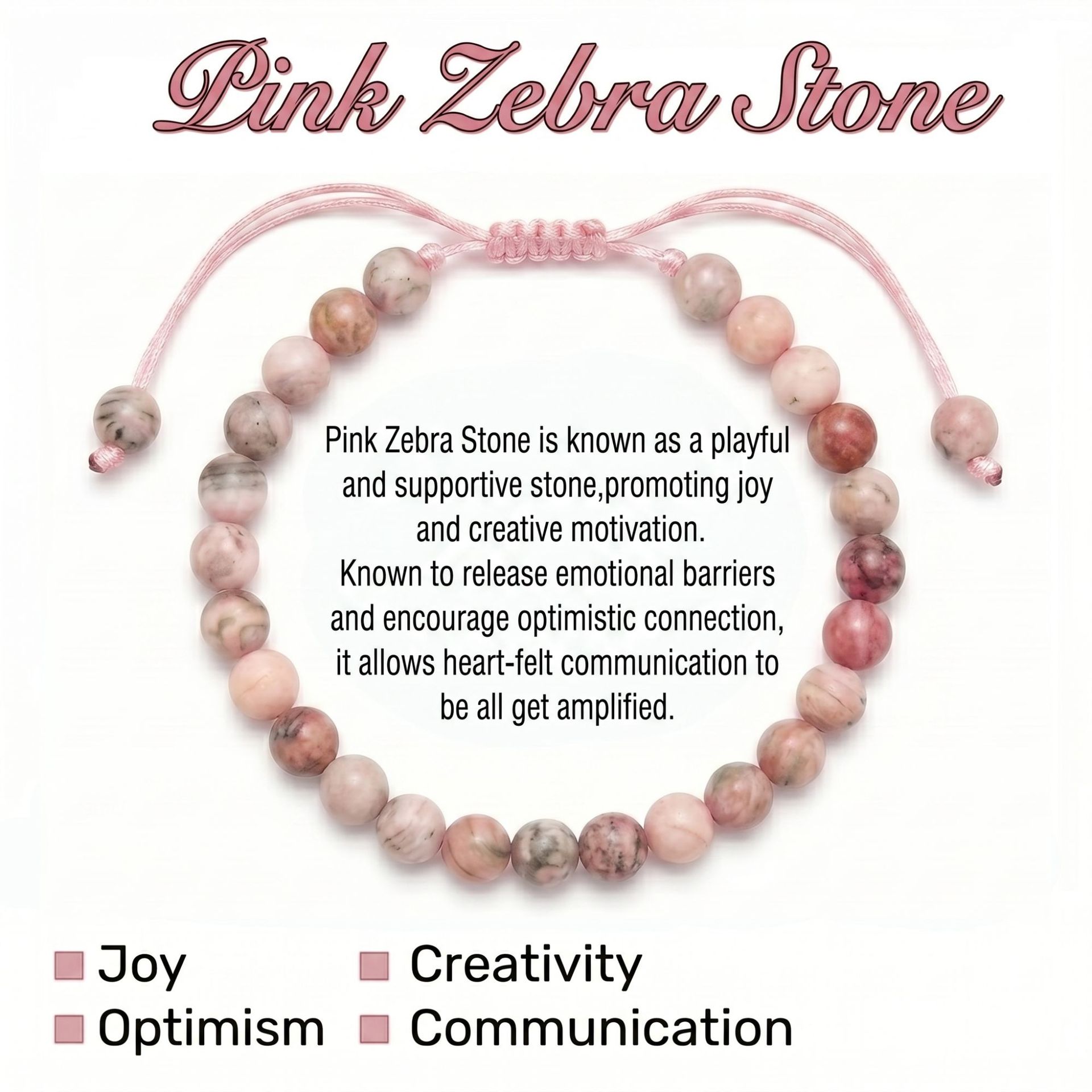 Pink zebra beaded bracelet