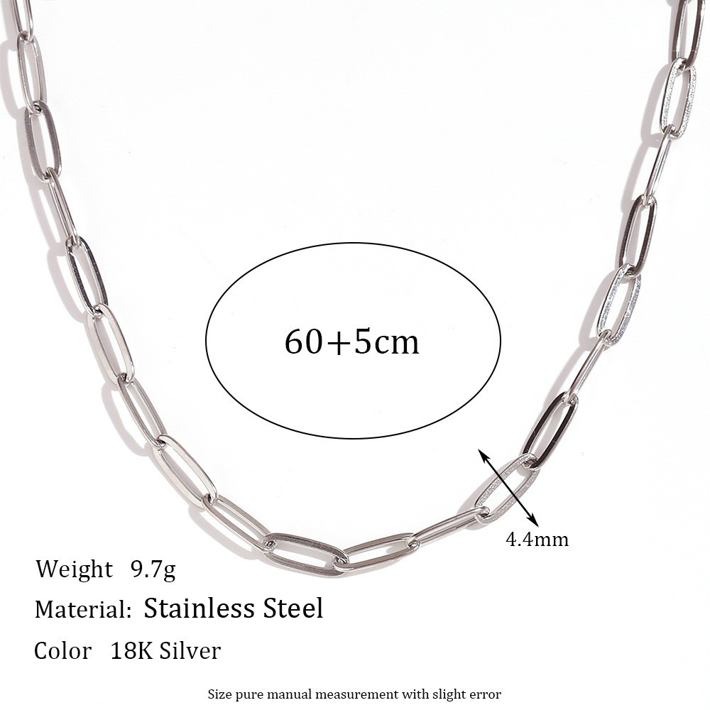 4.4mm paper clip chain-steel color necklace -60cm  5cm
