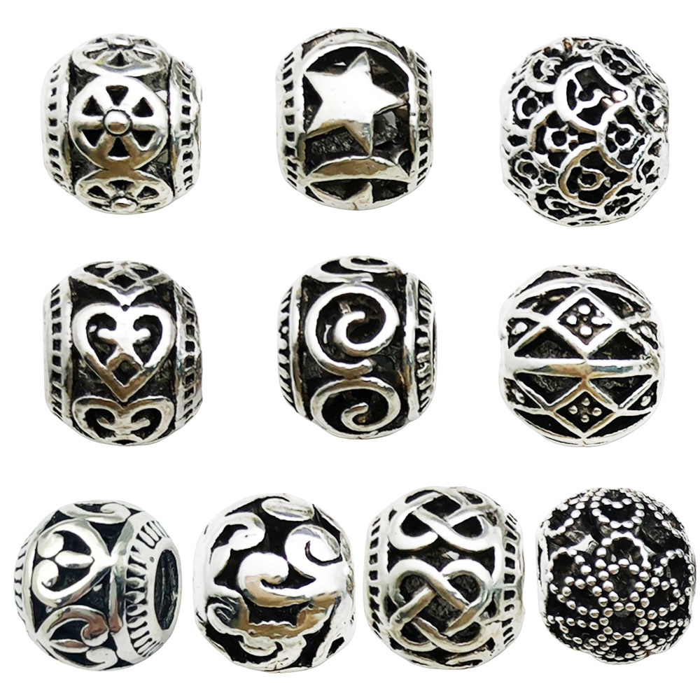 Mixed 10 styles of hollow large hole beads set - 1 piece each - 15.2g - sn369