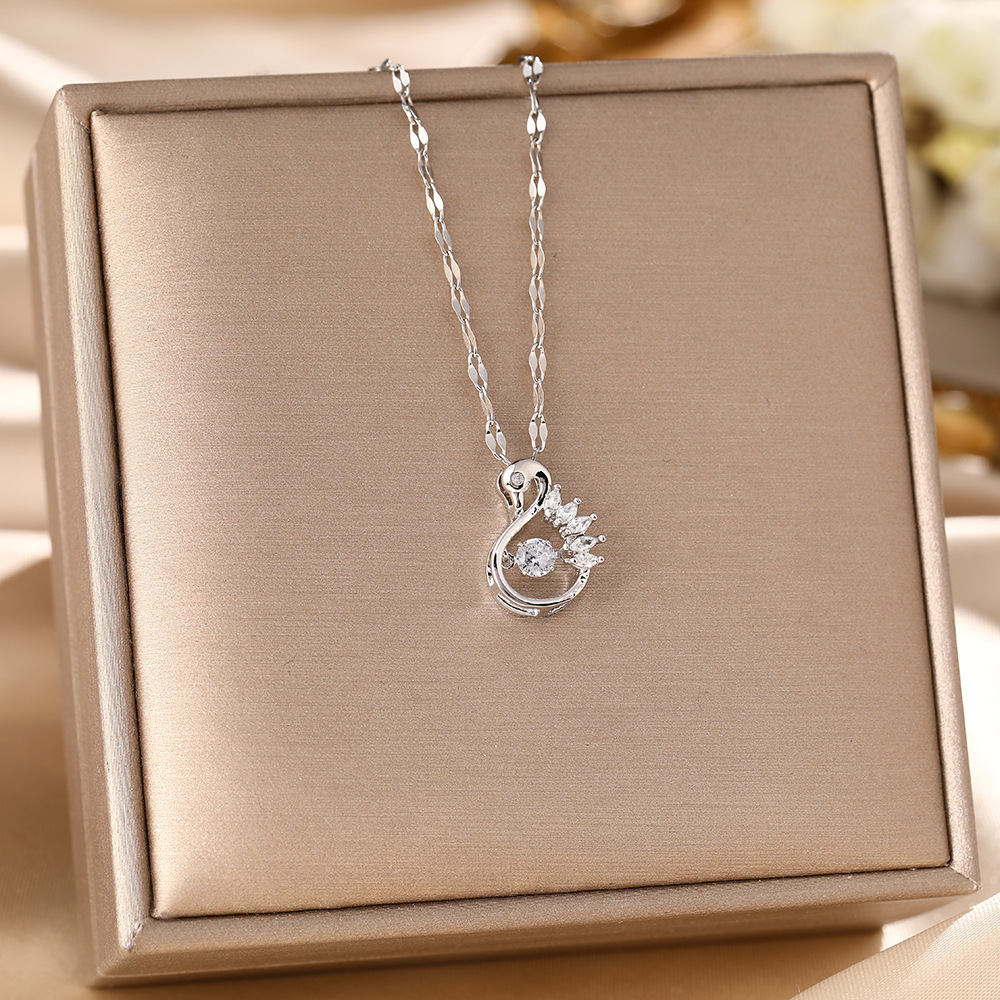 Xl1783-128#Silver smart swan necklace