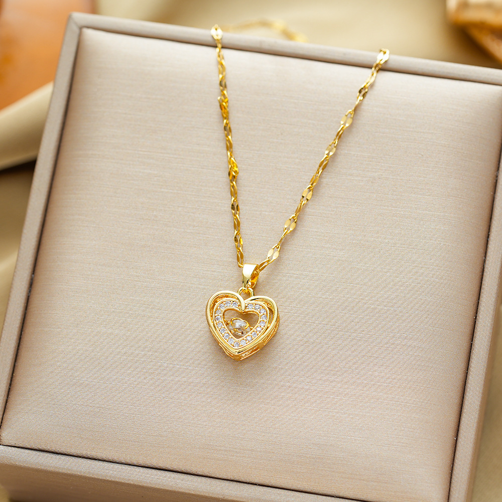 X5223#golden smart heart-to-heart necklace
