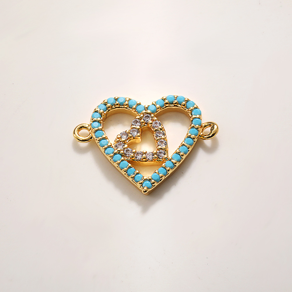 A984 golden blue and white zircon double hanging heart