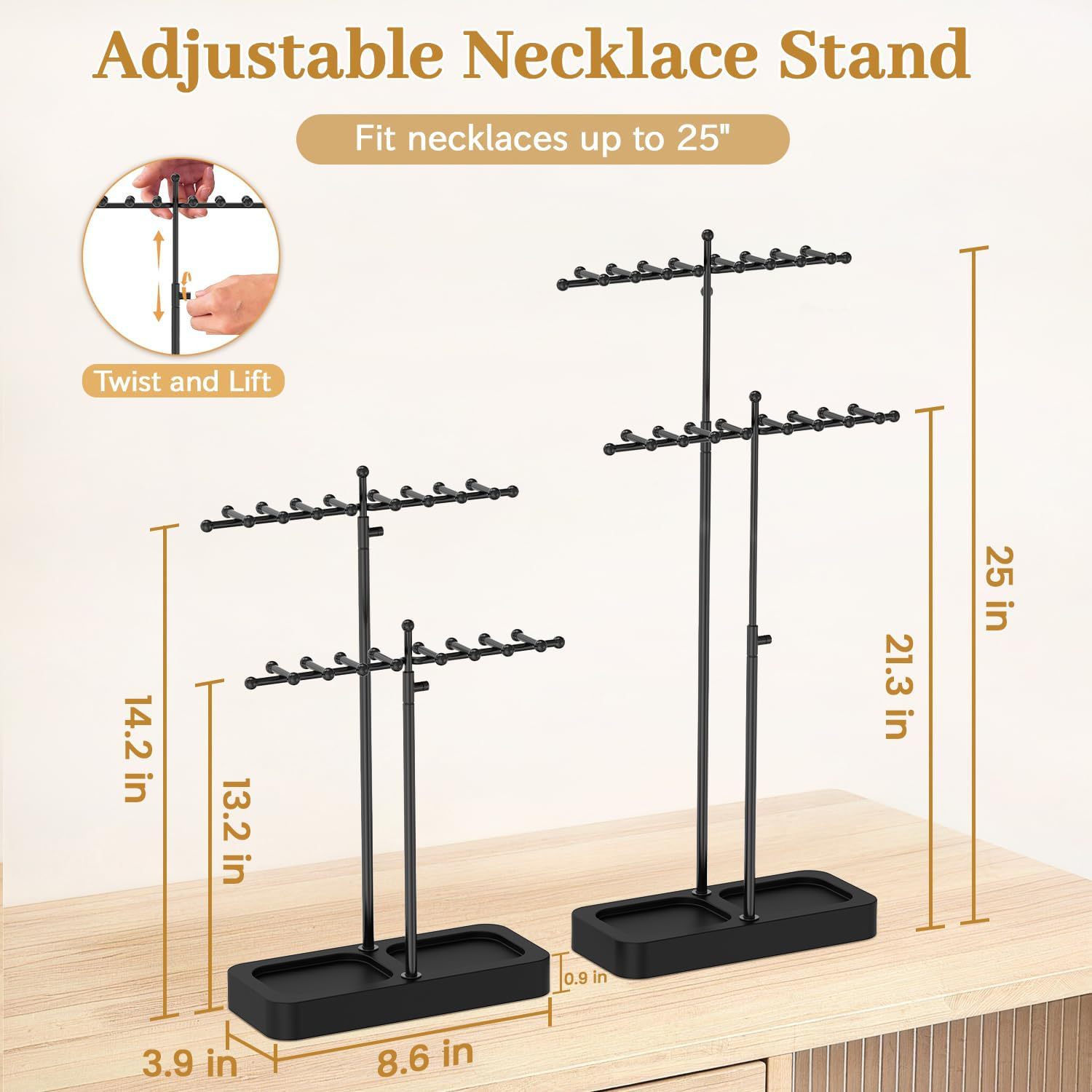 Telescopic double t jewelry stand black