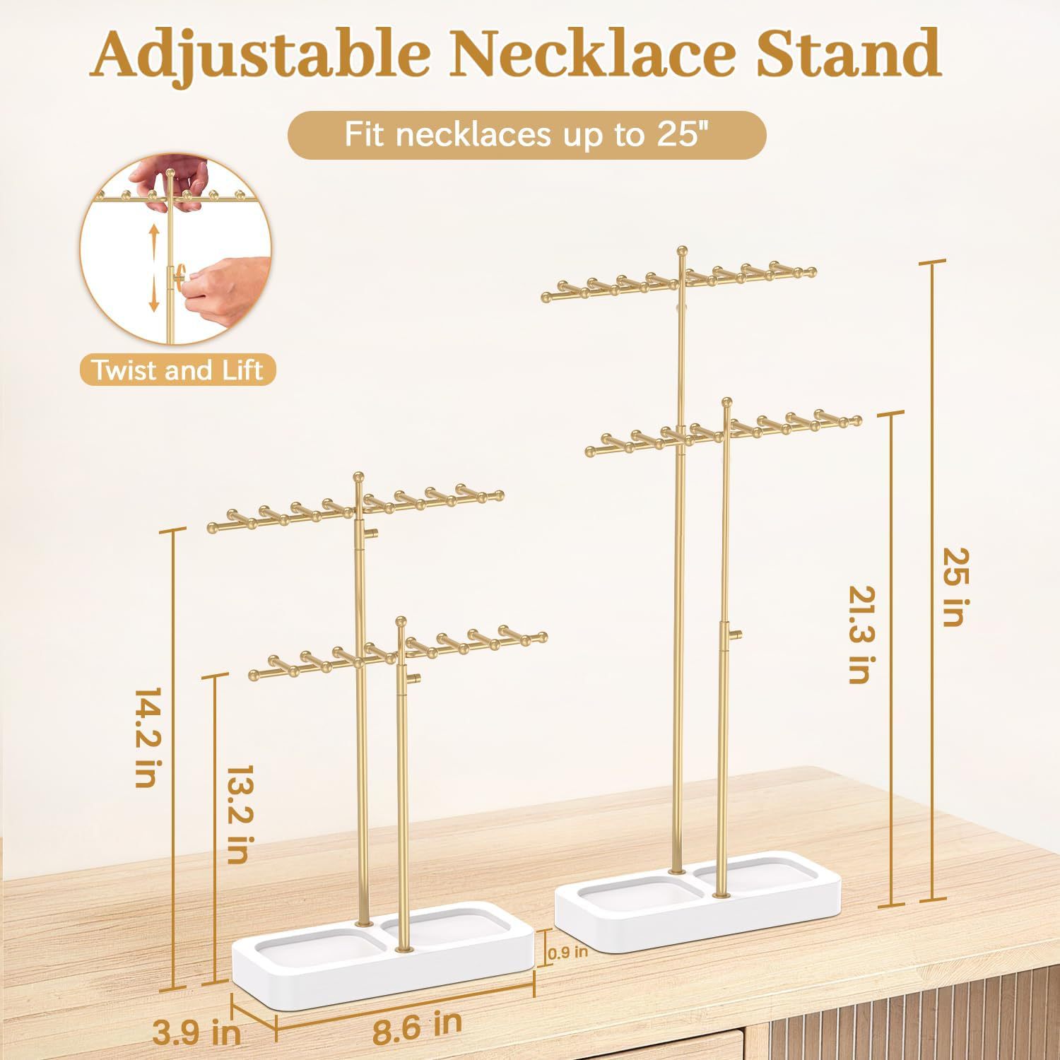 Telescopic double t jewelry stand gold