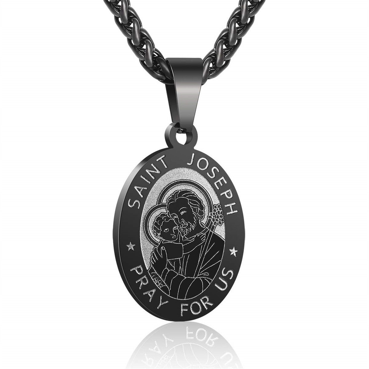 Saint joseph black necklace