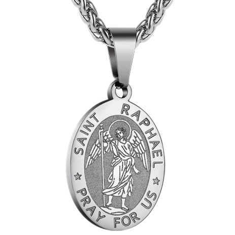 Saint raphael silver necklace