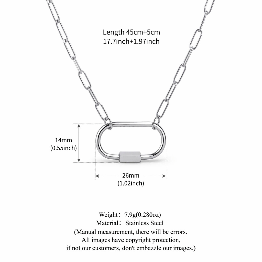 Paper clip large oval carabiner chain (steel color)
