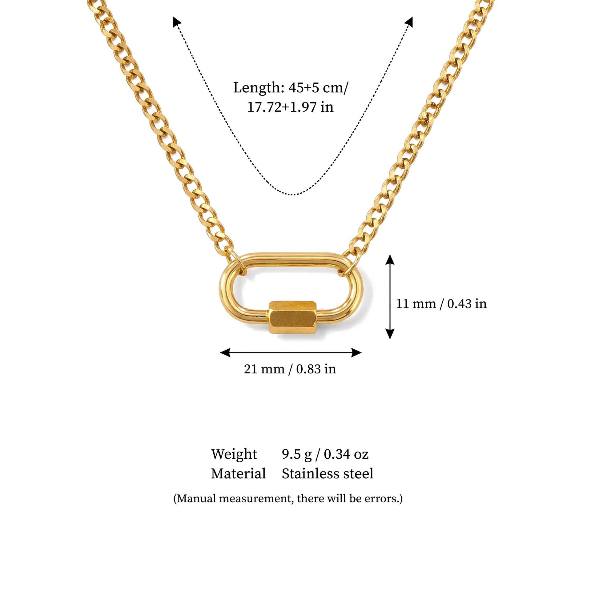 Paperclip small oval carabiner chain (gold)