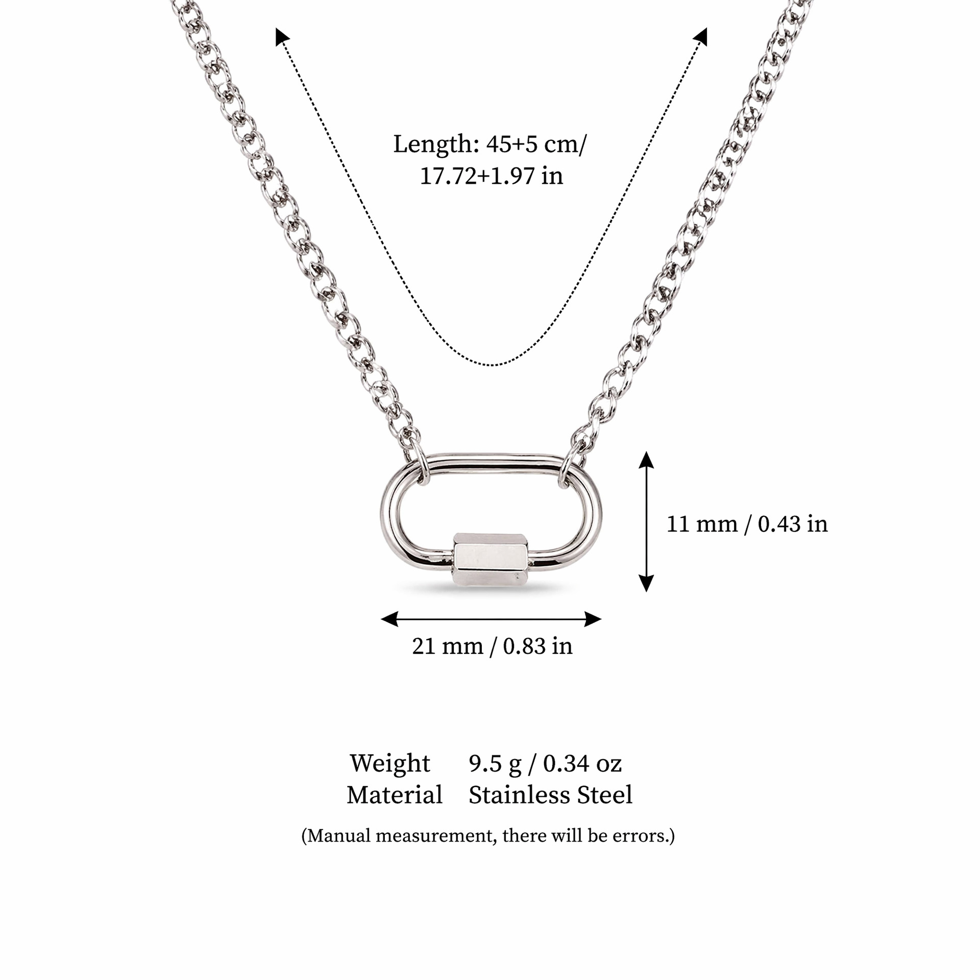 Paperclip small oval carabiner chain (steel color)