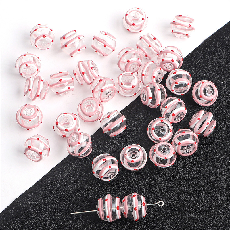 14mm water wave style pink and white circle 1 piece