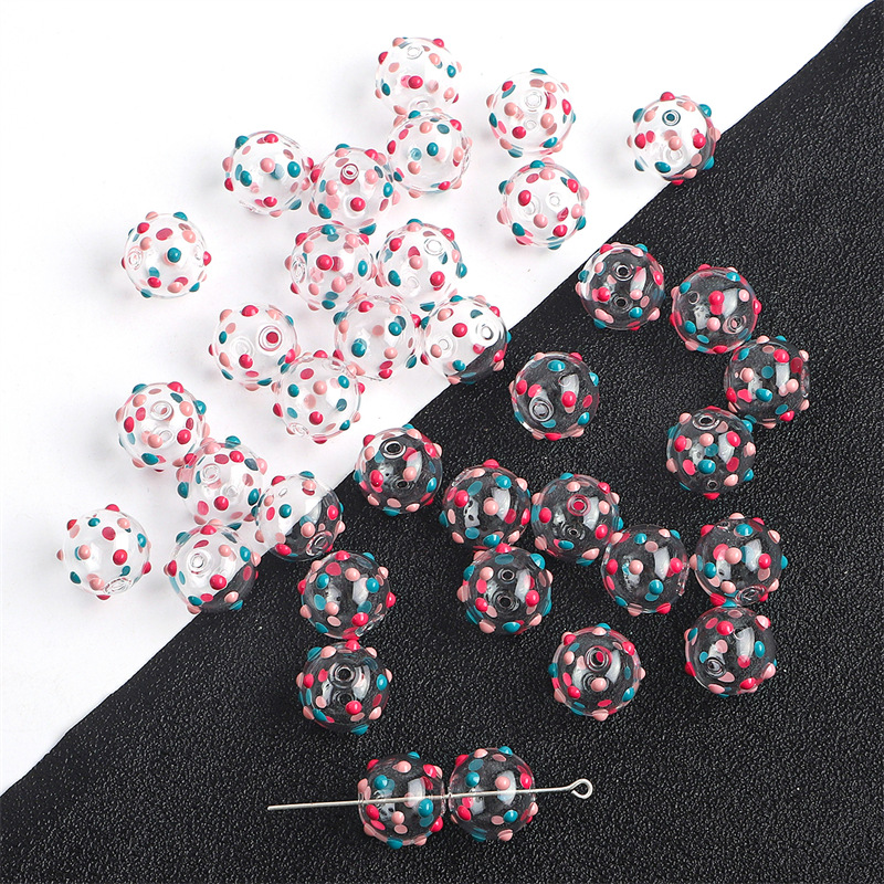 14mm dot style rose pink blue dot 1 piece