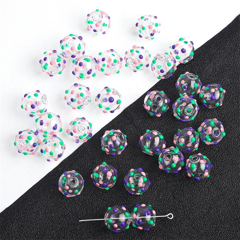 14mm dot style purple pink green dot 1 piece