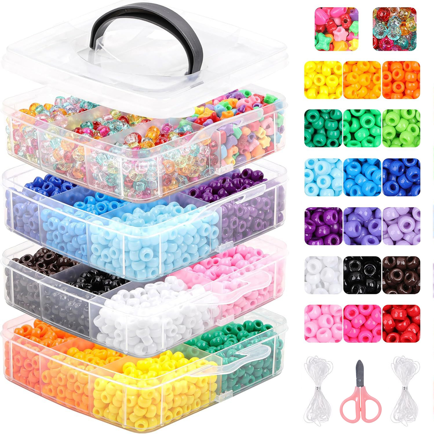 Four-layer barrel beads + elastic thread*2 pink scissors*1