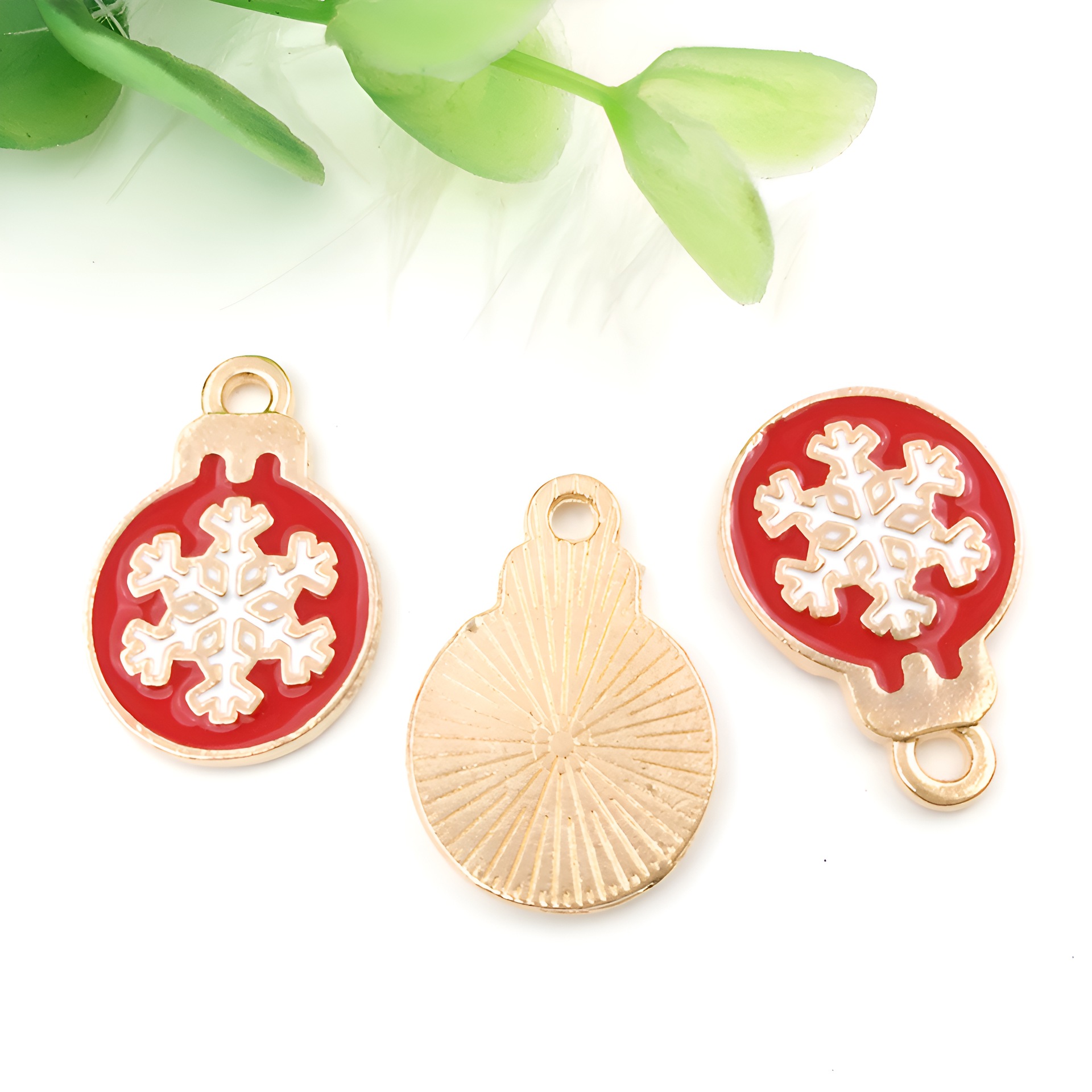 1 red and white oil dripping round christmas snowflake 13x19mm-1.4g-14205