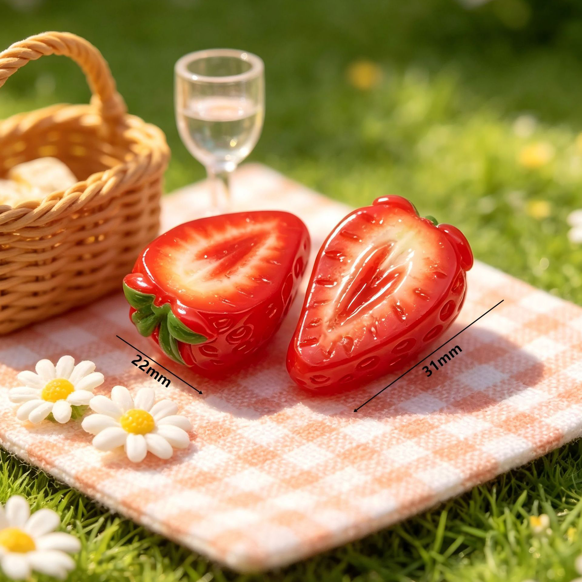 Simulated half-cut strawberries