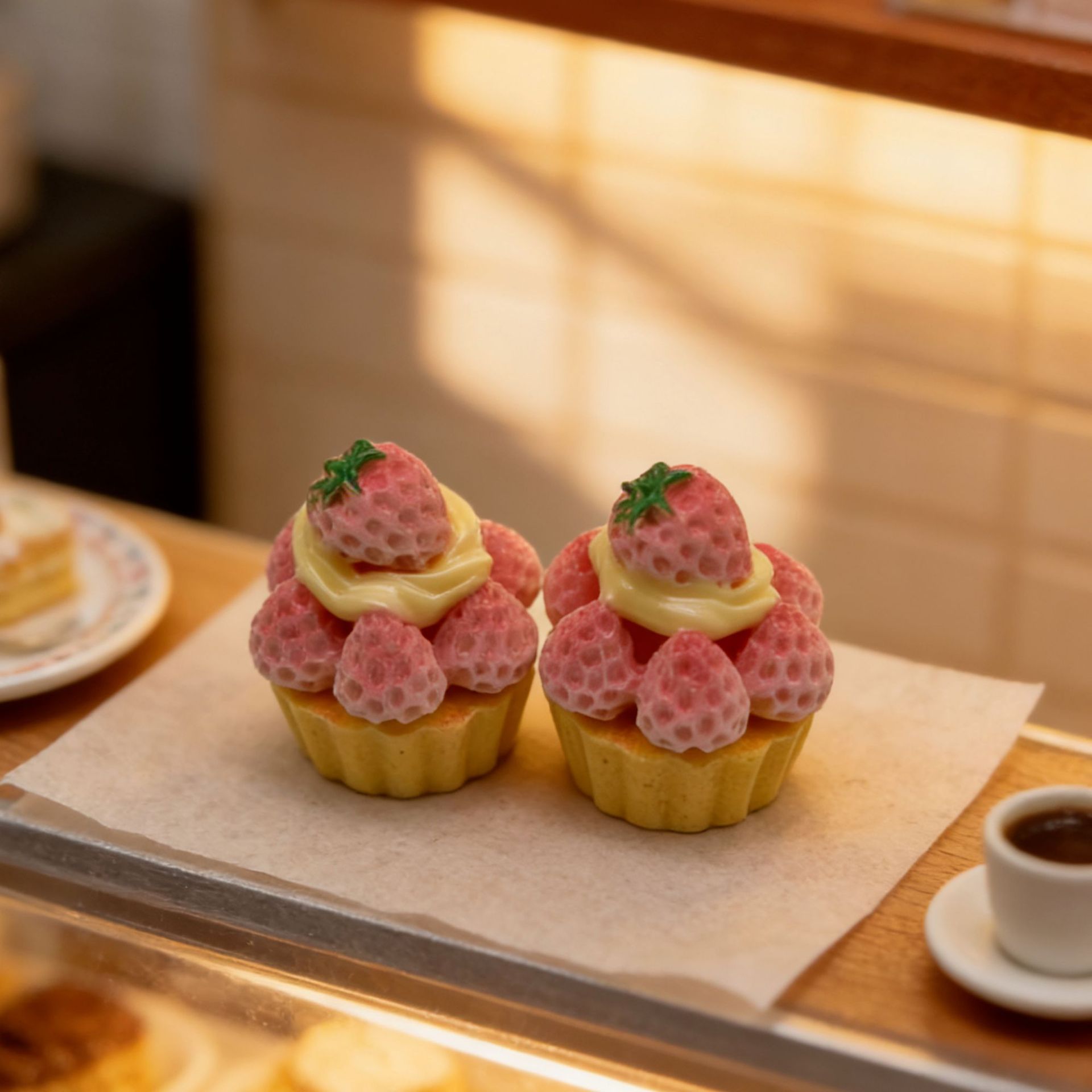 Three-layer three-dimensional strawberry cake-pink