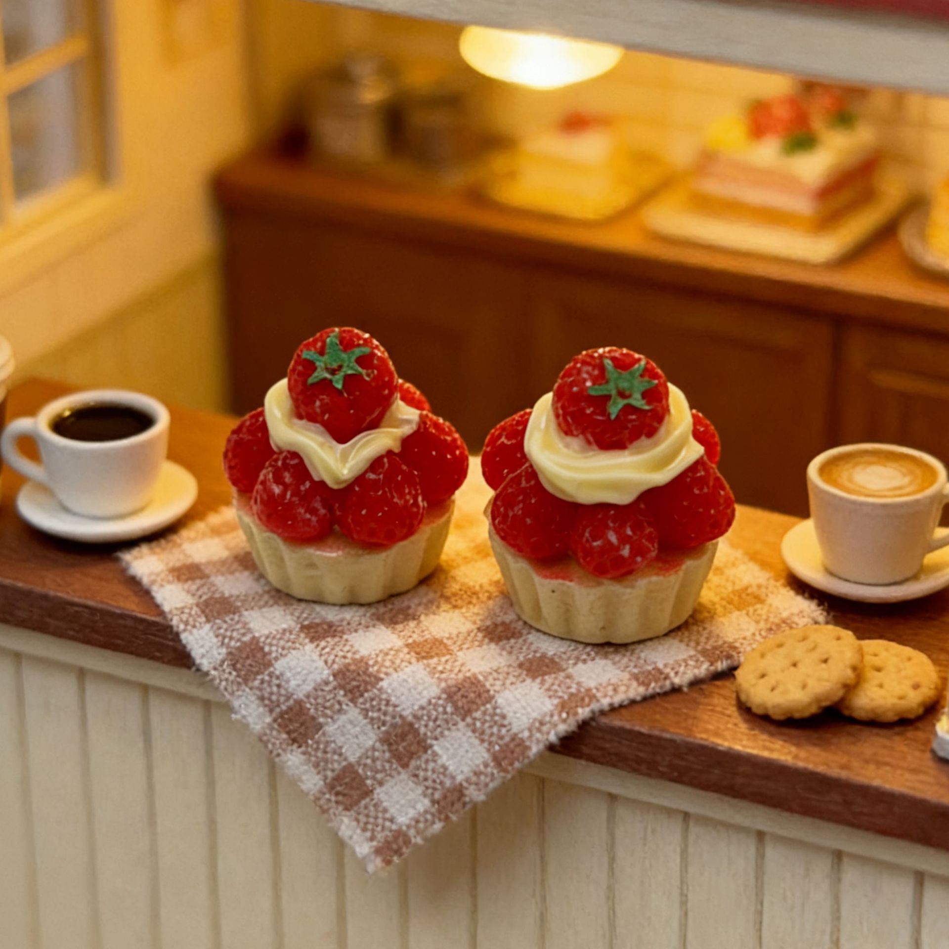 Three-dimensional three-layer strawberry cake-red