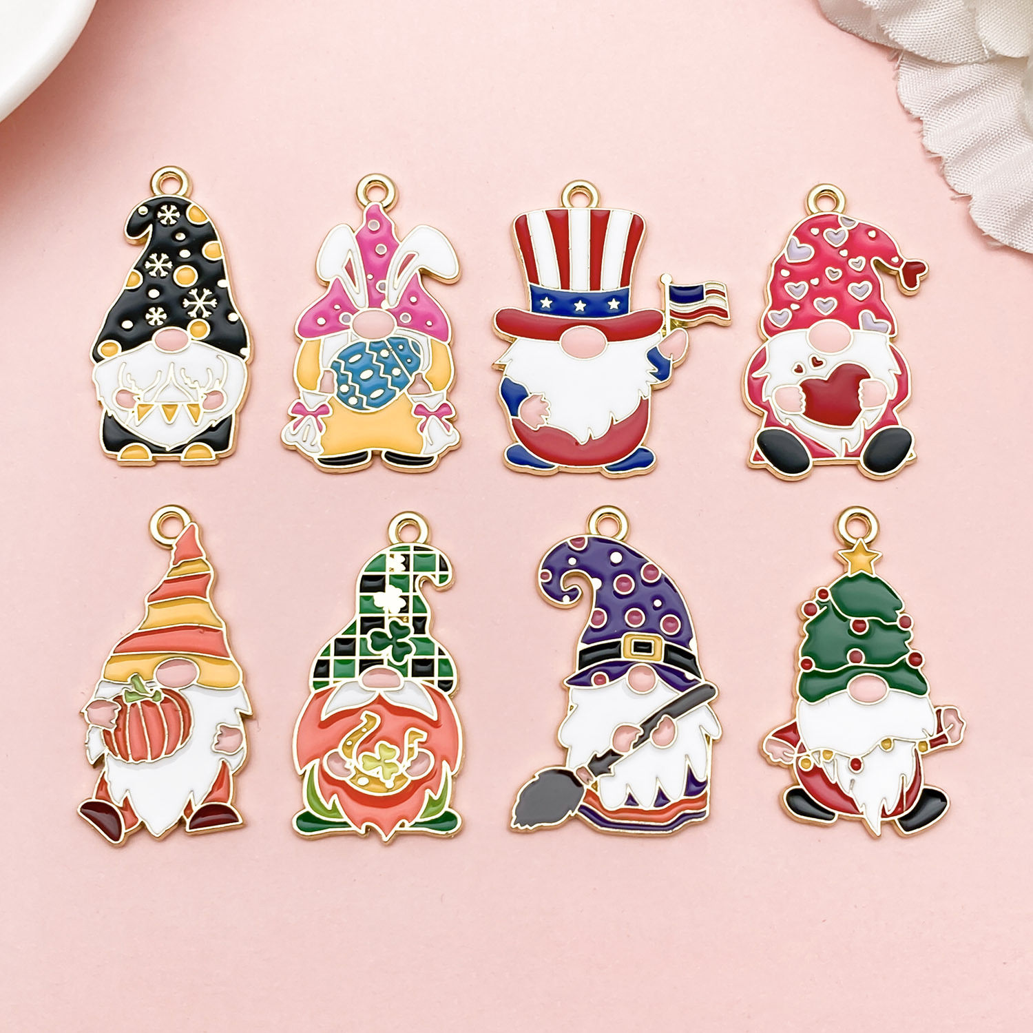Sn1070-drip oil various traditional festival dwarfs set 8 styles 1 piece-16.9g