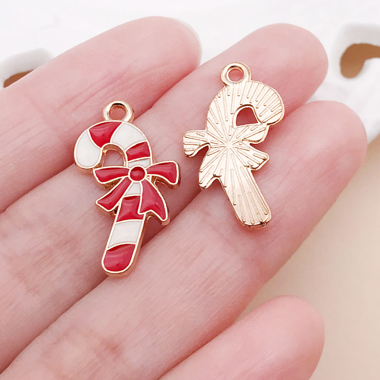 14281-1 13x23-1g red and white oil dripping zinc alloy christmas candy cane