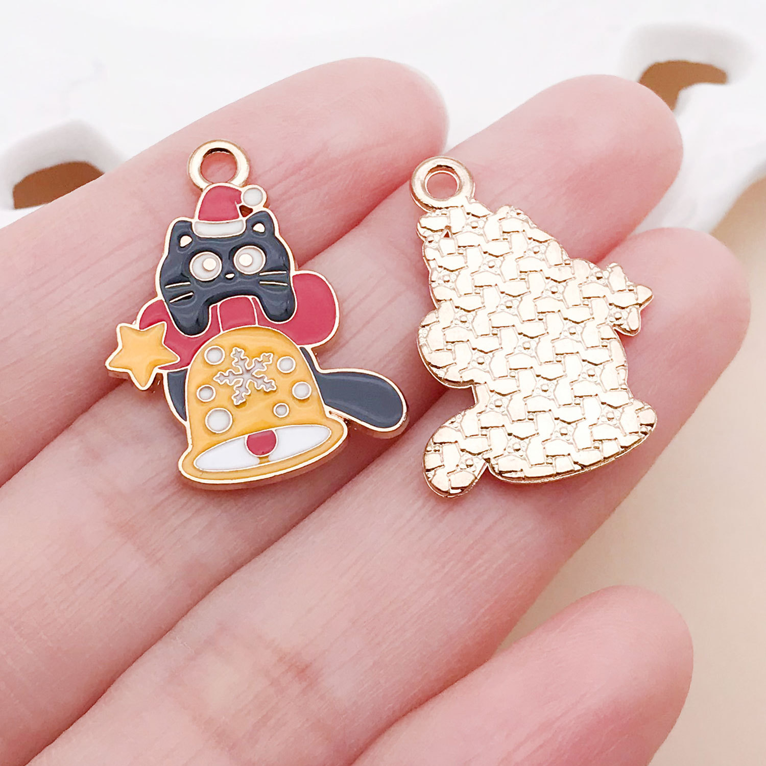 25250-1pcs 25x19.5mm-1.5g yellow dripping zinc alloy christmas snowflake bell cat
