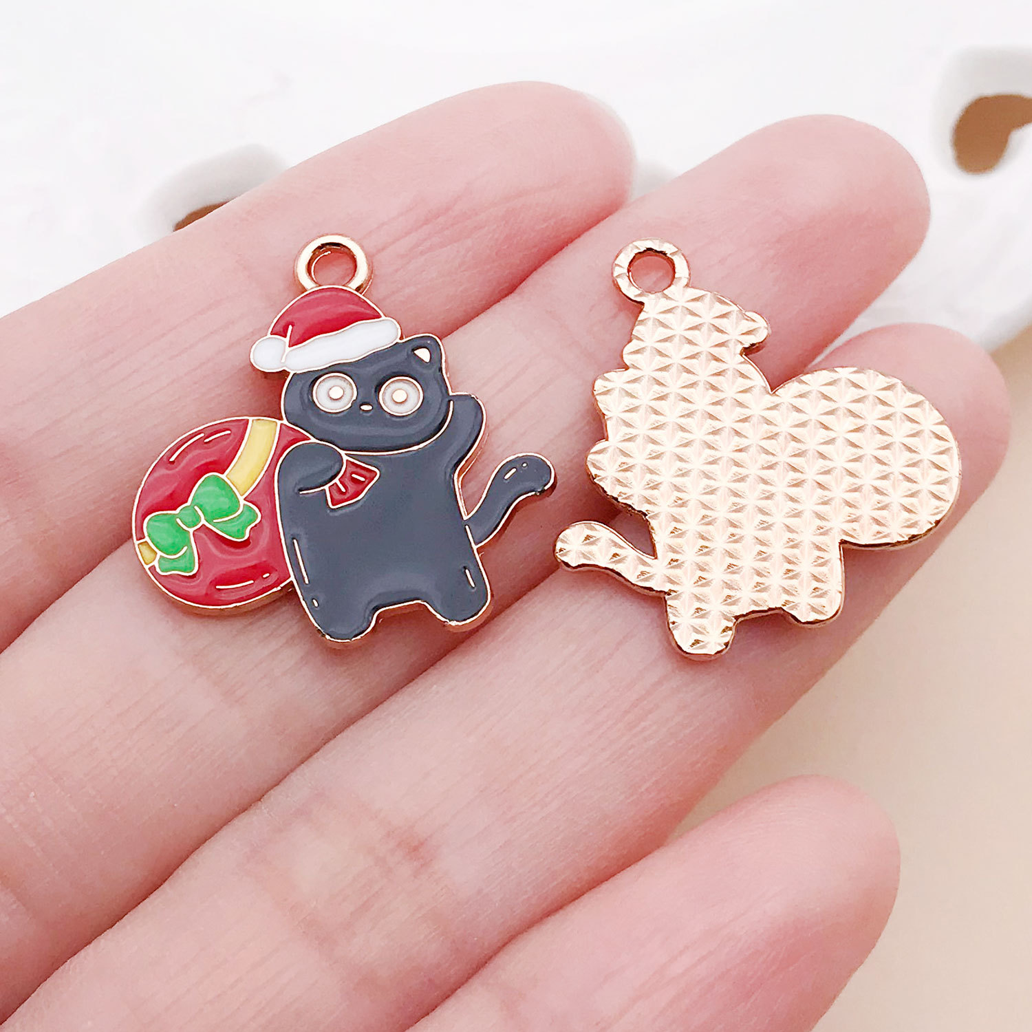 25253-1pcs 24x22mm-1.4g black oil dripping zinc alloy christmas gift bag cat