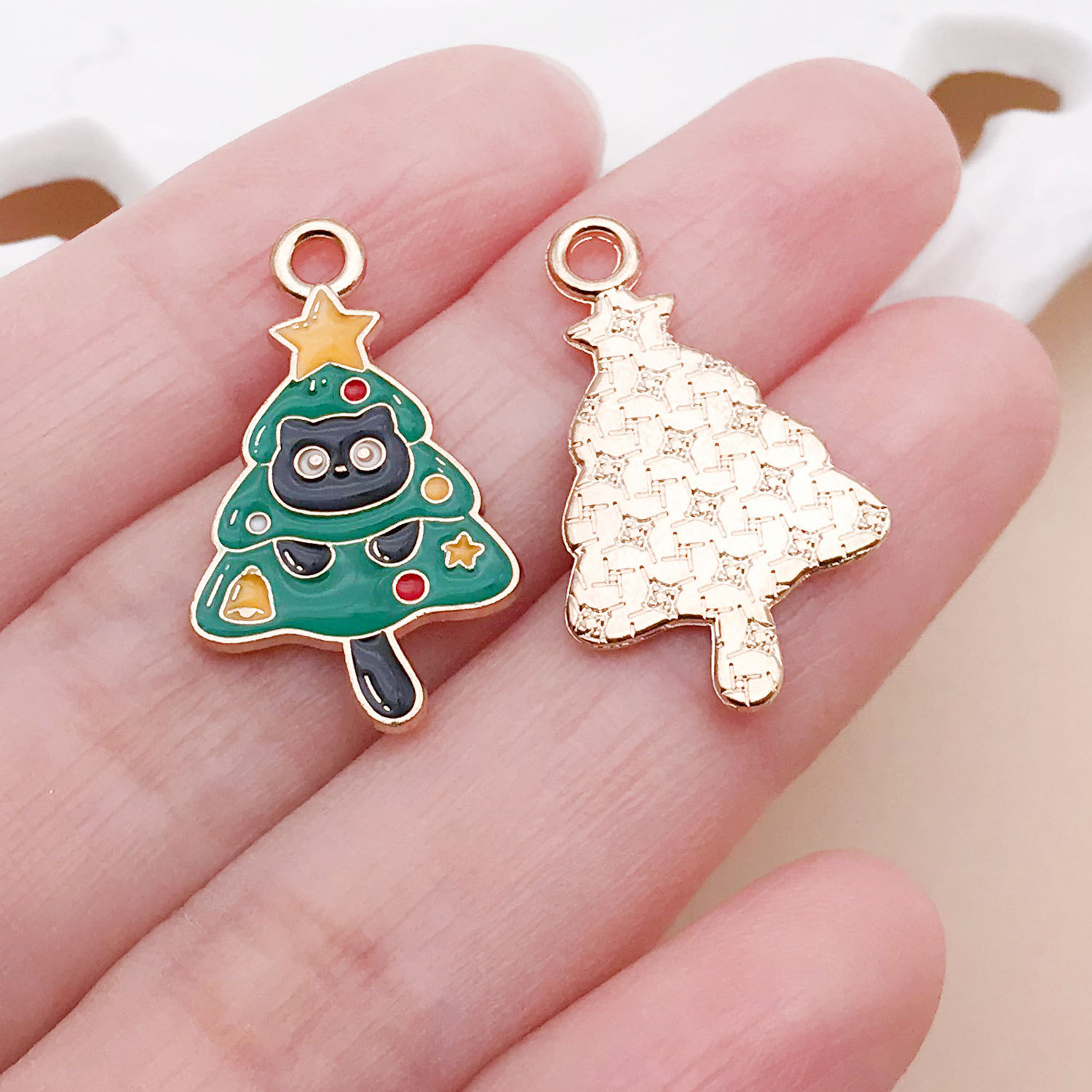 25254-1pc 25x15mm-1g green dripping zinc alloy christmas christmas tree cat