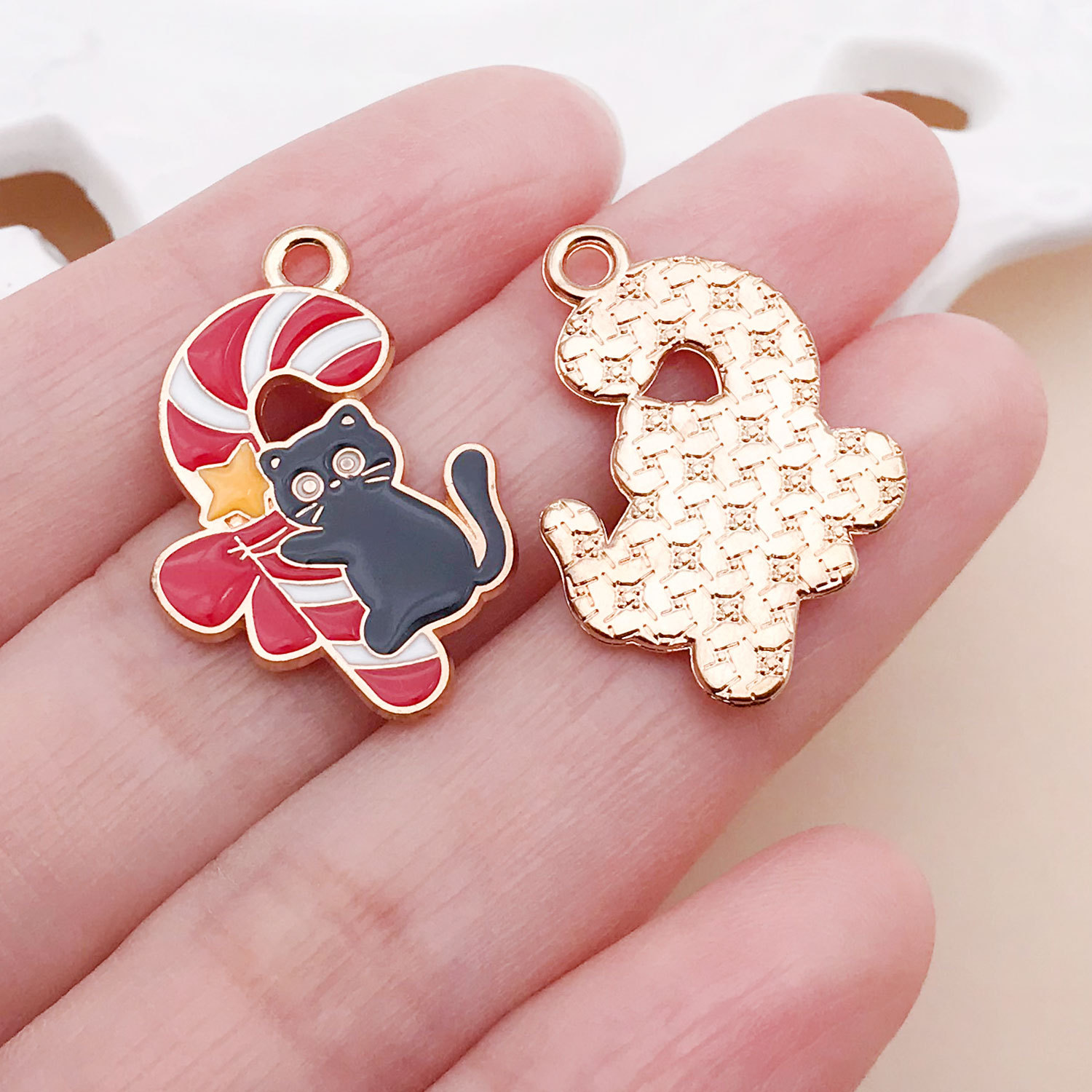 25256-1 piece 25x17mm-1.4g red dripping zinc alloy christmas bow cane cat