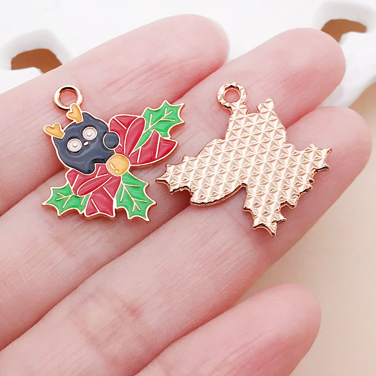 25257-1 piece 24x24mm-1.2g red oil dripping zinc alloy christmas butterfly horn cat