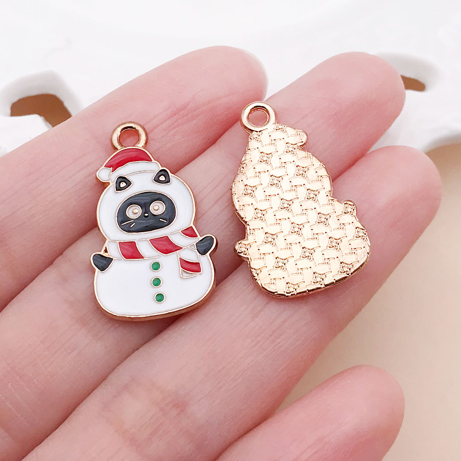 25258-1 piece 25x15mm-1.45g white oil dripping zinc alloy christmas snowman cat