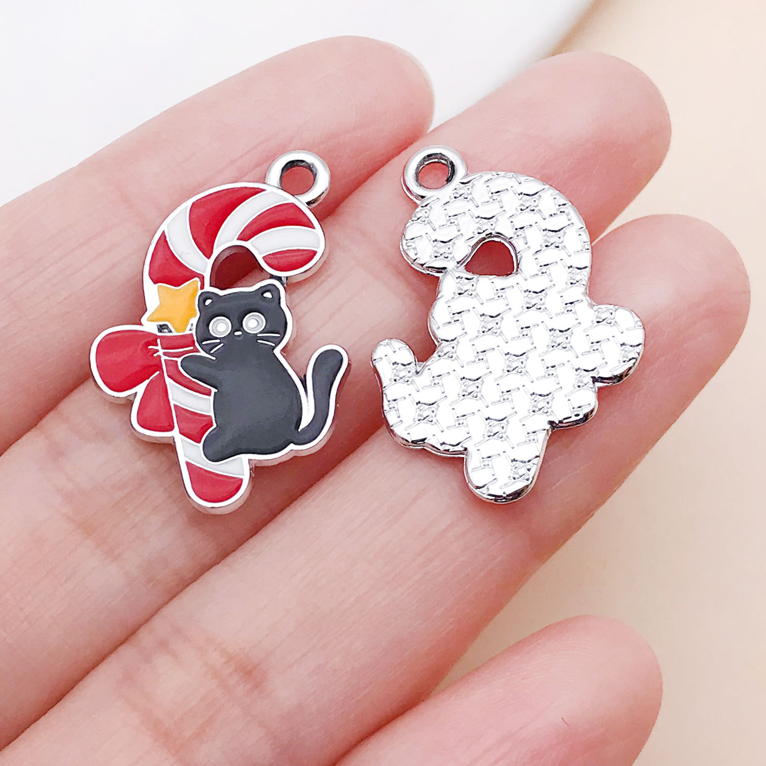 25245-1 piece 25x17mm-1.4g white k red oil dripping zinc alloy christmas bow cane cat