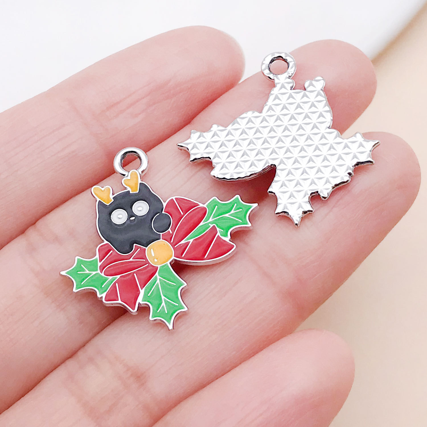 25246-1 piece 24x24mm-1.2g white k red oil dripping zinc alloy christmas butterfly horn cat