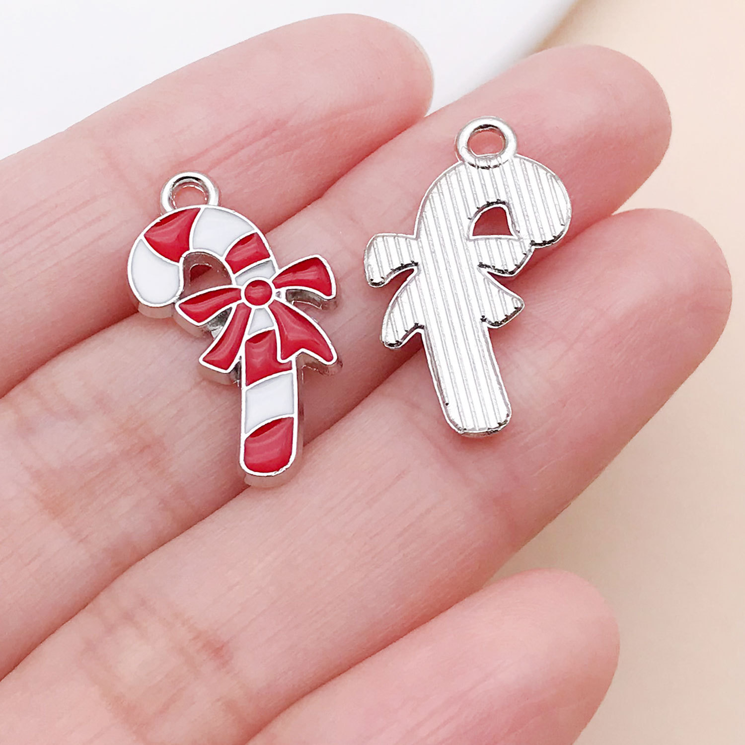 19657-1 piece 23x12mm-1.1g white k dripping oil red zinc alloy christmas candy cane
