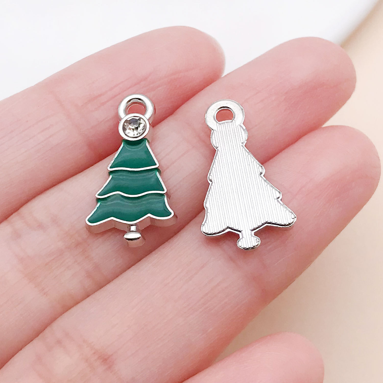 21864-1 11x21mm-1.1g white k drop oil green zinc alloy point diamond christmas tree