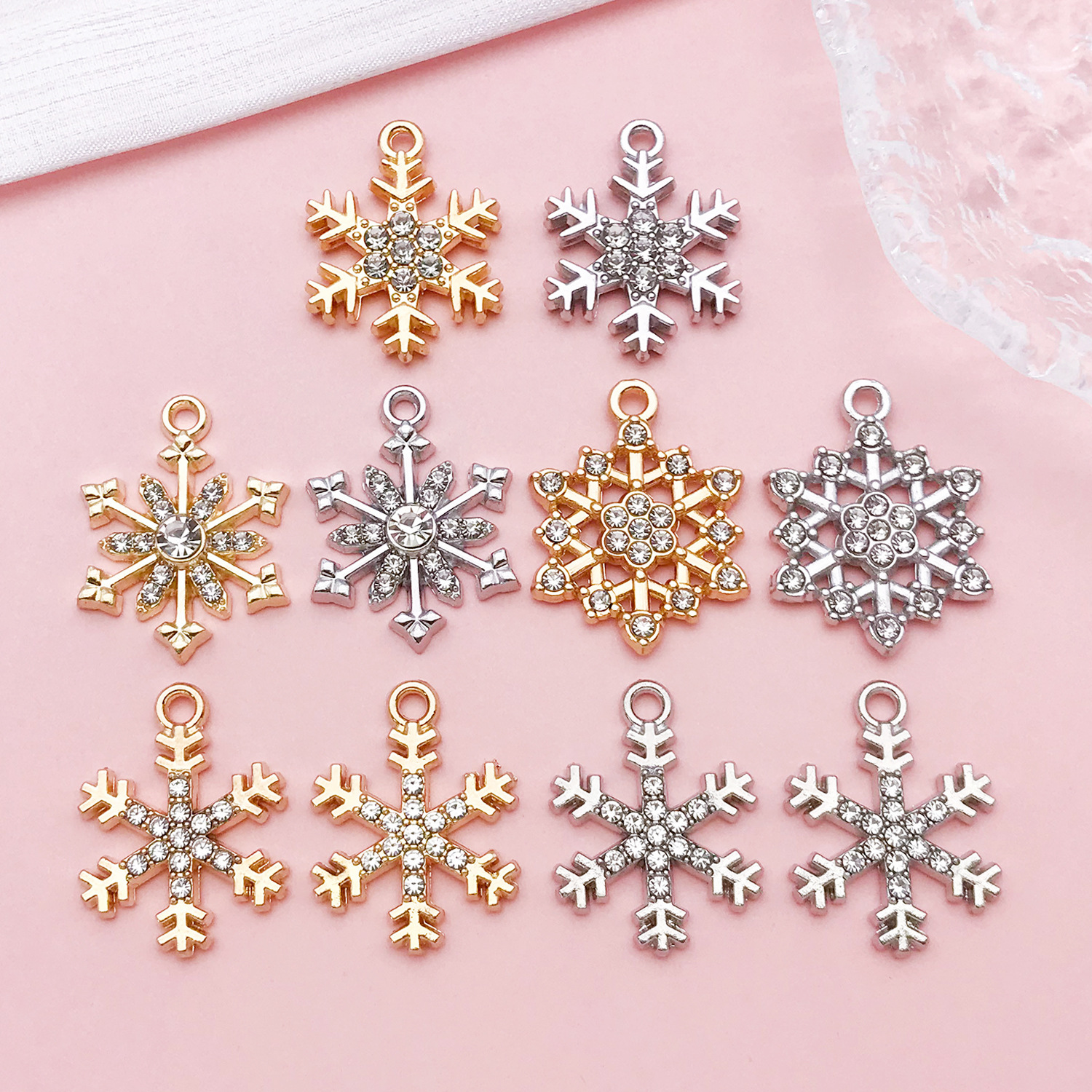 Sn1650 - rhinestone christmas snowflake series, 8 styles mixed set of 10 - 14.9g