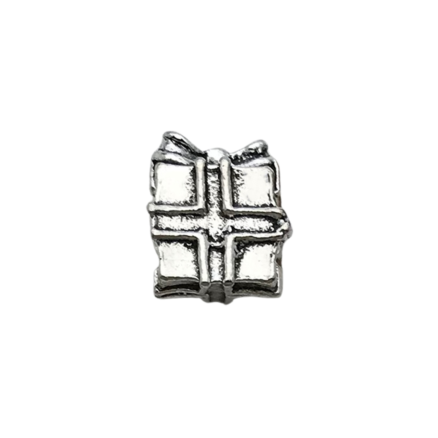 15194-8x10-3g ancient silver zinc alloy square christmas gift box ribbon panjia large hole beads