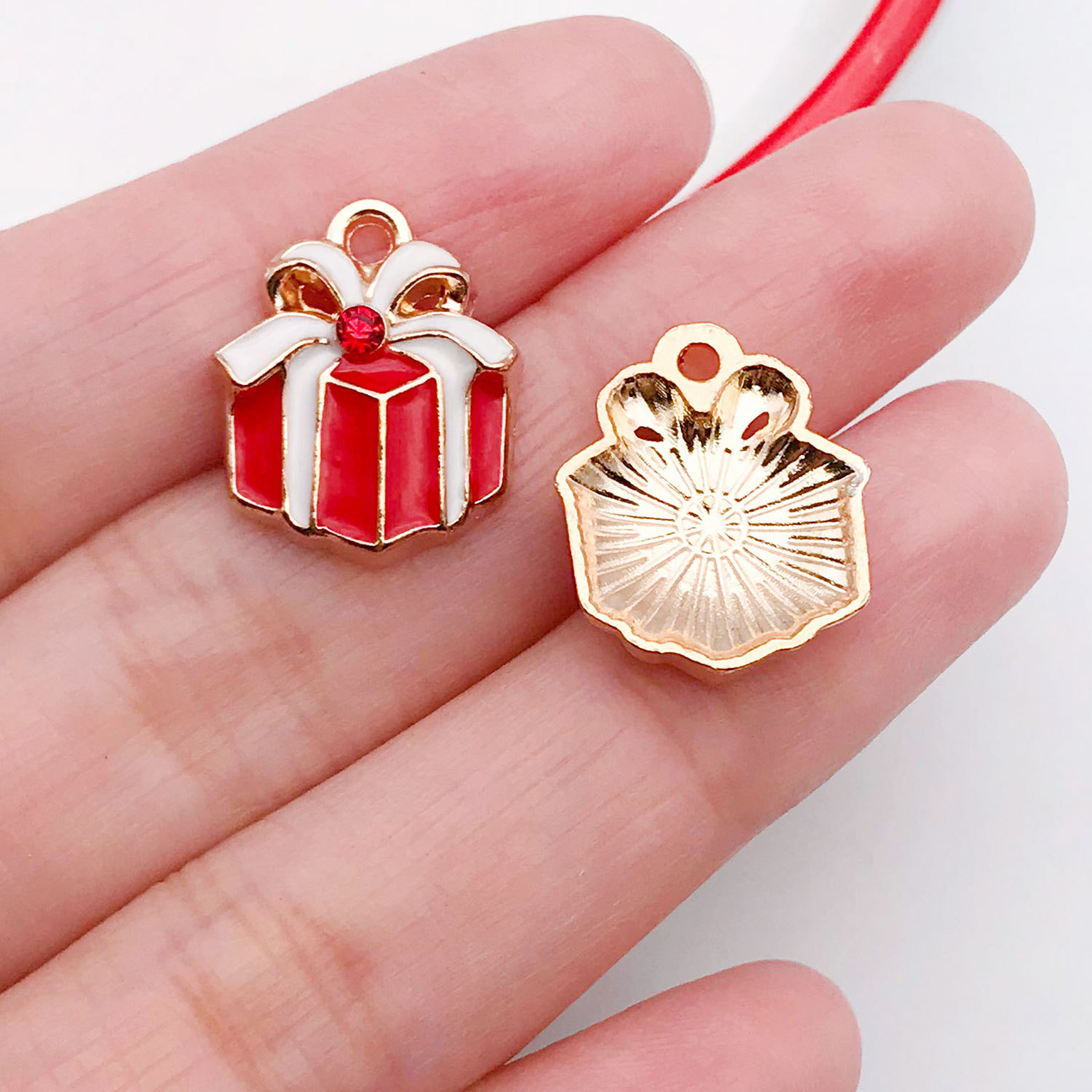 12531-1 red dripping oil zinc alloy christmas gift box 14x17mm-1.5g