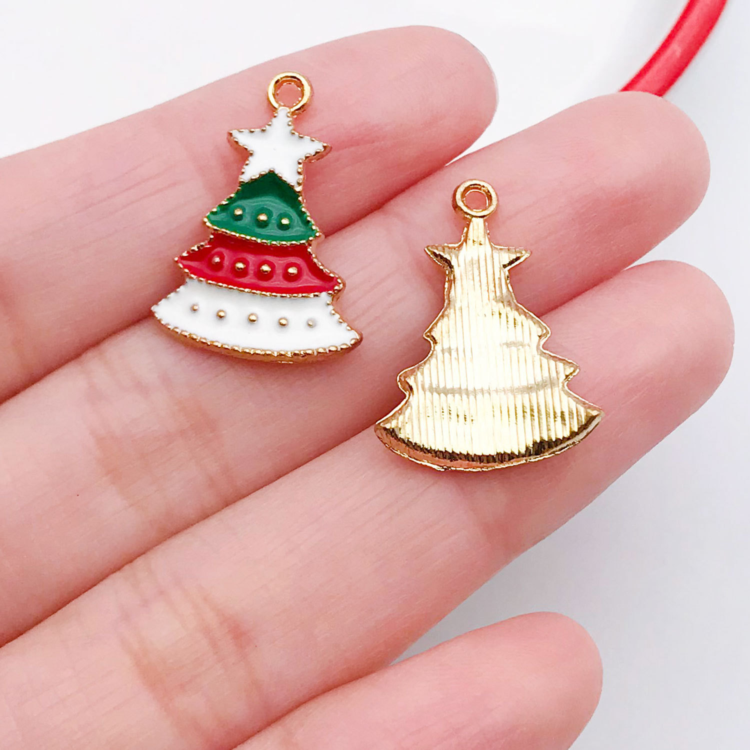 12541-1 kc gold dripping oil zinc alloy three-color christmas tree 15x21mm-1g