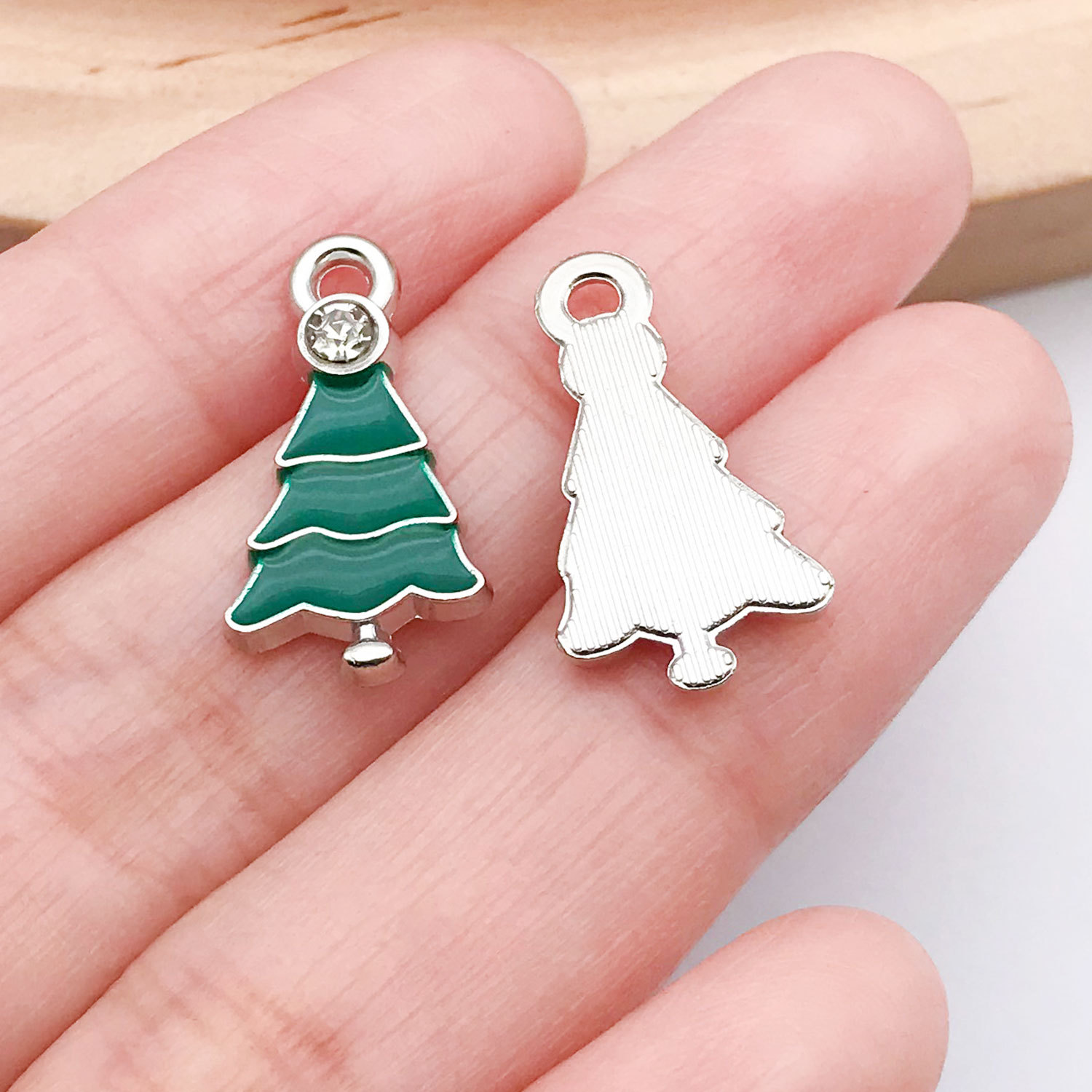1 white k oil dripping green point diamond christmas tree 11x21mm-1.1g-21864
