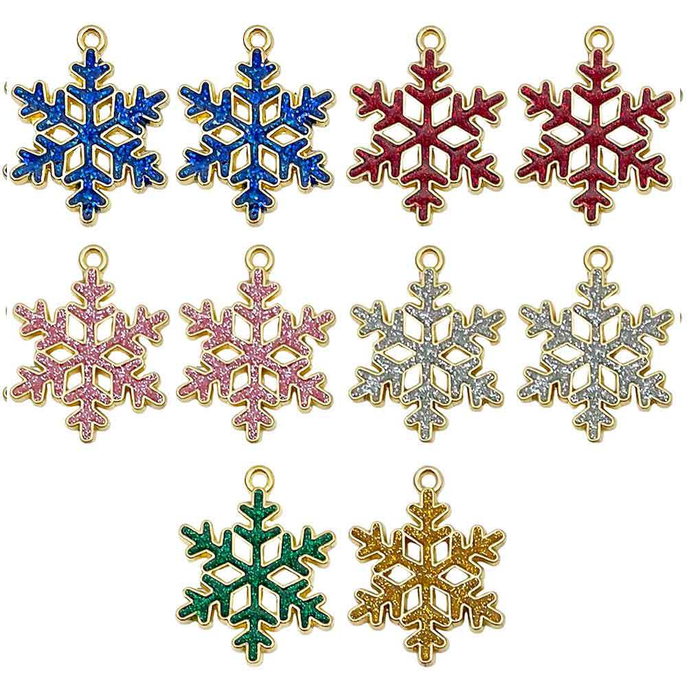 6 styles mixed with 10 gold sprinkled christmas oil dripping snowflakes-17.8g-sn1591