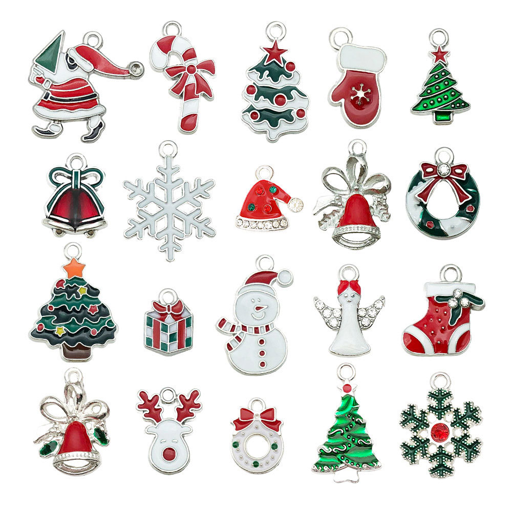 New mixed 20 pieces of dripping oil silver white k bottom christmas - 20 styles, 1 piece each - sn975