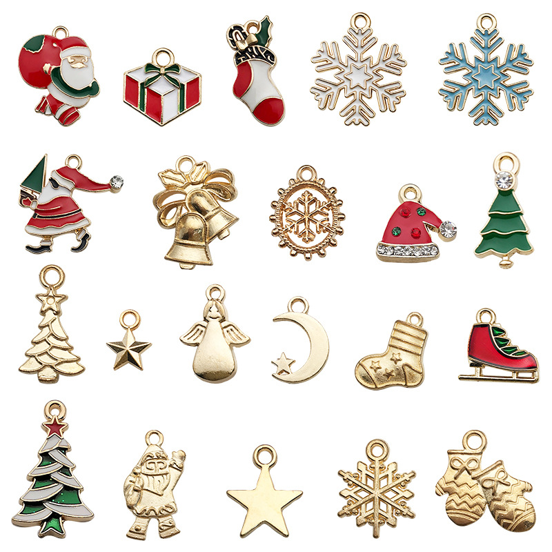 Mixed 20 kc gold + enamel christmas ornaments - sn595