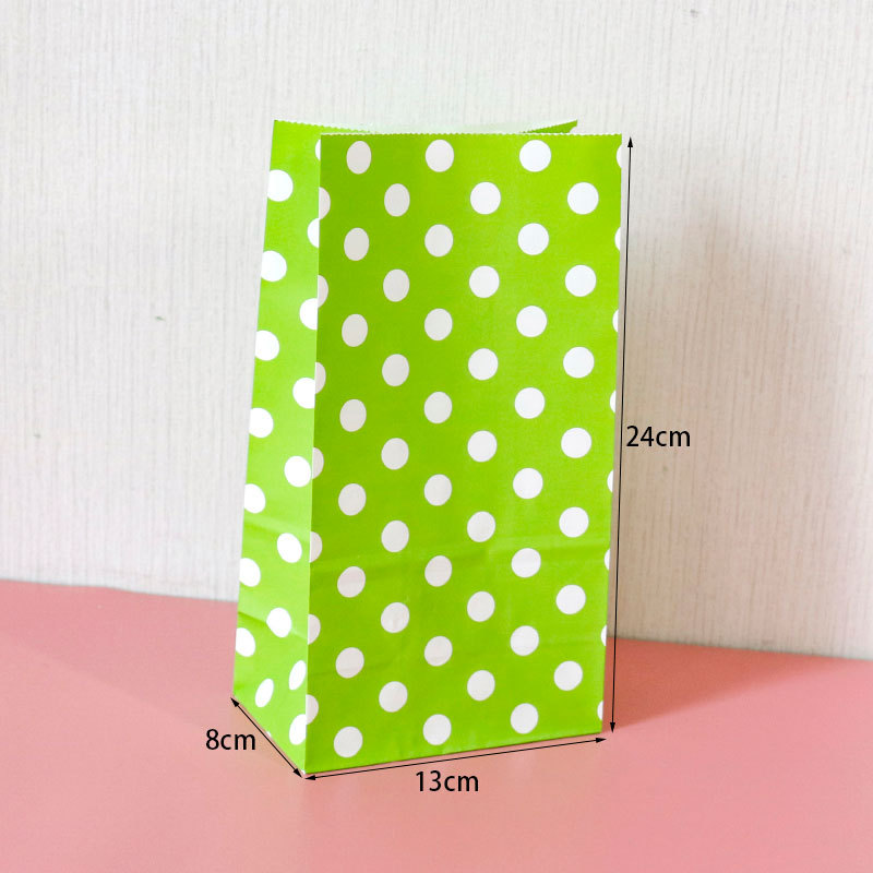 E3-19 grass green background with white dots; kraft paper; single paper bag: 24x13x8cm