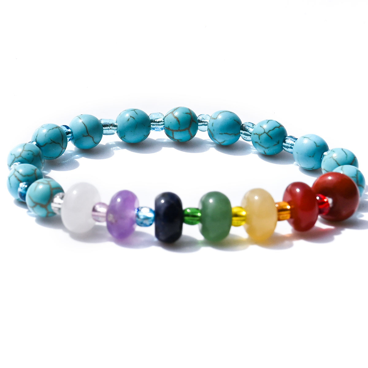 Synthetic blue turquoise beads + abacus colorful stones