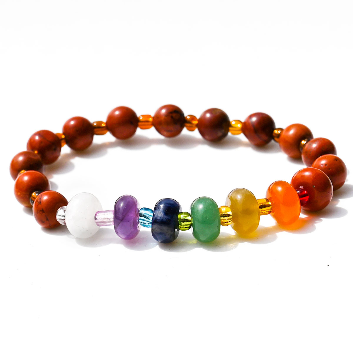 Red jasper round beads + abacus rainbow stone